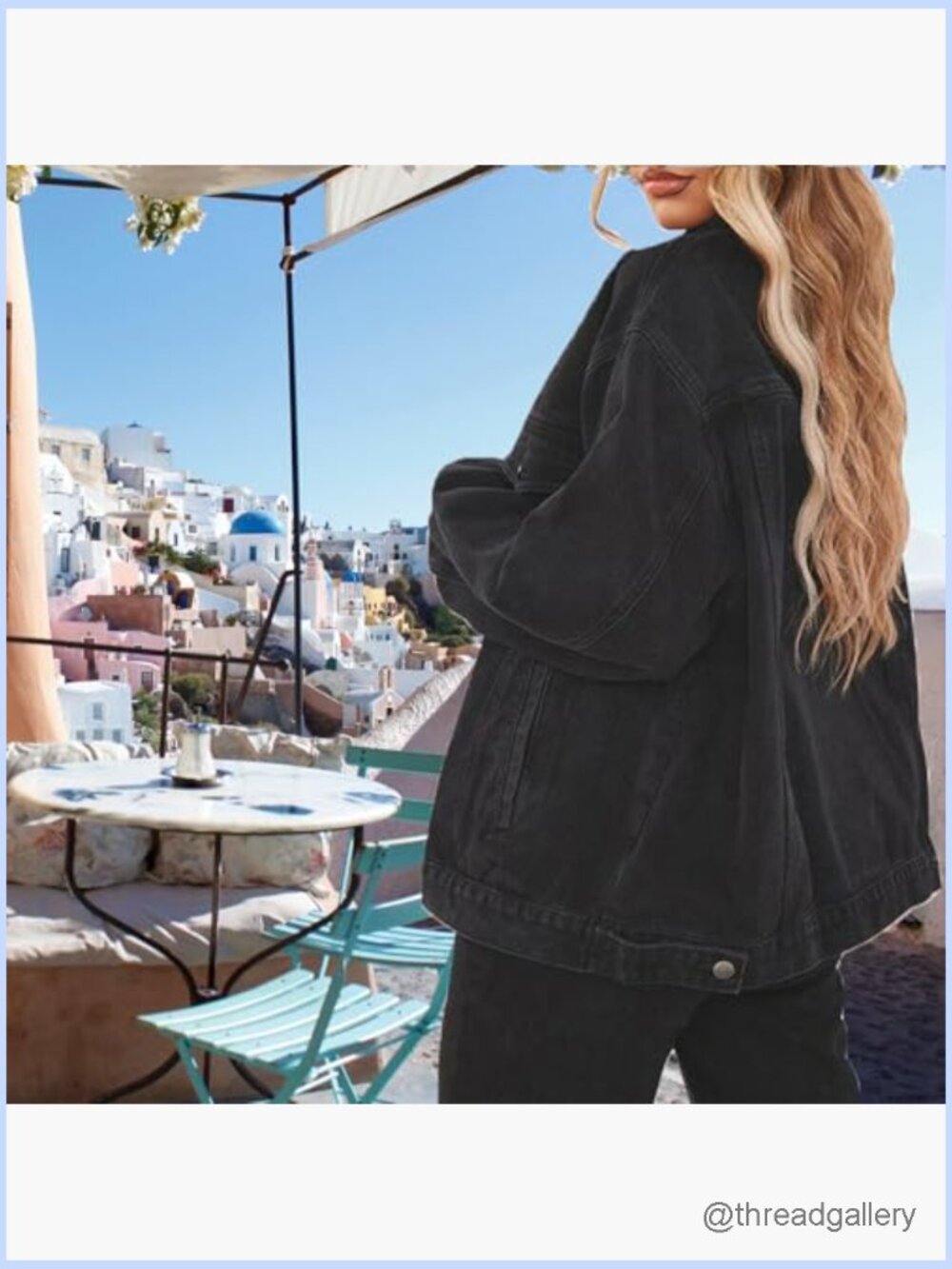 Oversized Distressed Long Sleeve Denim Trucker Jacket Coat with Pockets - Picture 6 of 7